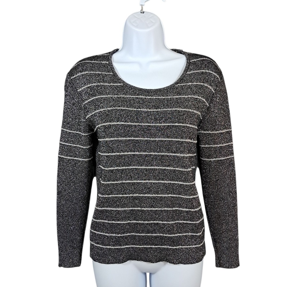 Vtg 50s Macys Associates Wool Pullover Sweater Metallic Italy‎ Large Black
